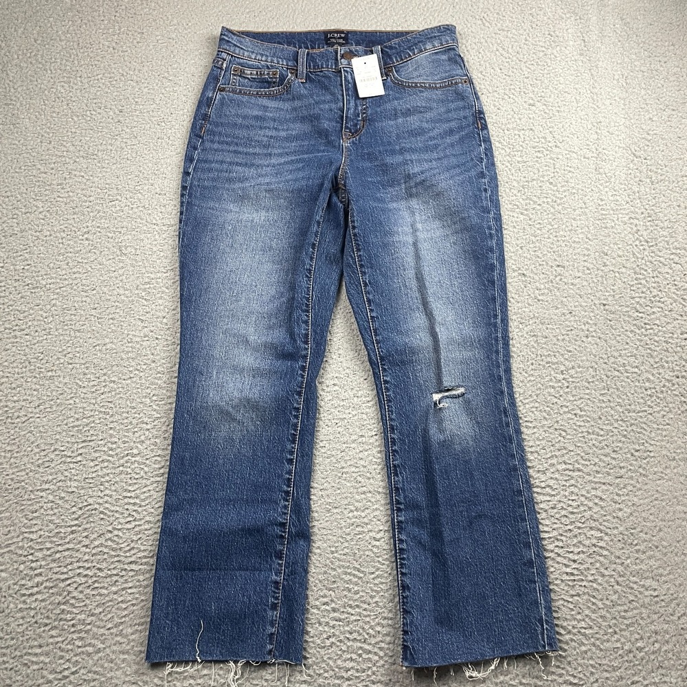 NEW J. Crew Jeans Womens 26 Blue Mid Rise Flare Crop Denim Stretch Raw Hem $98